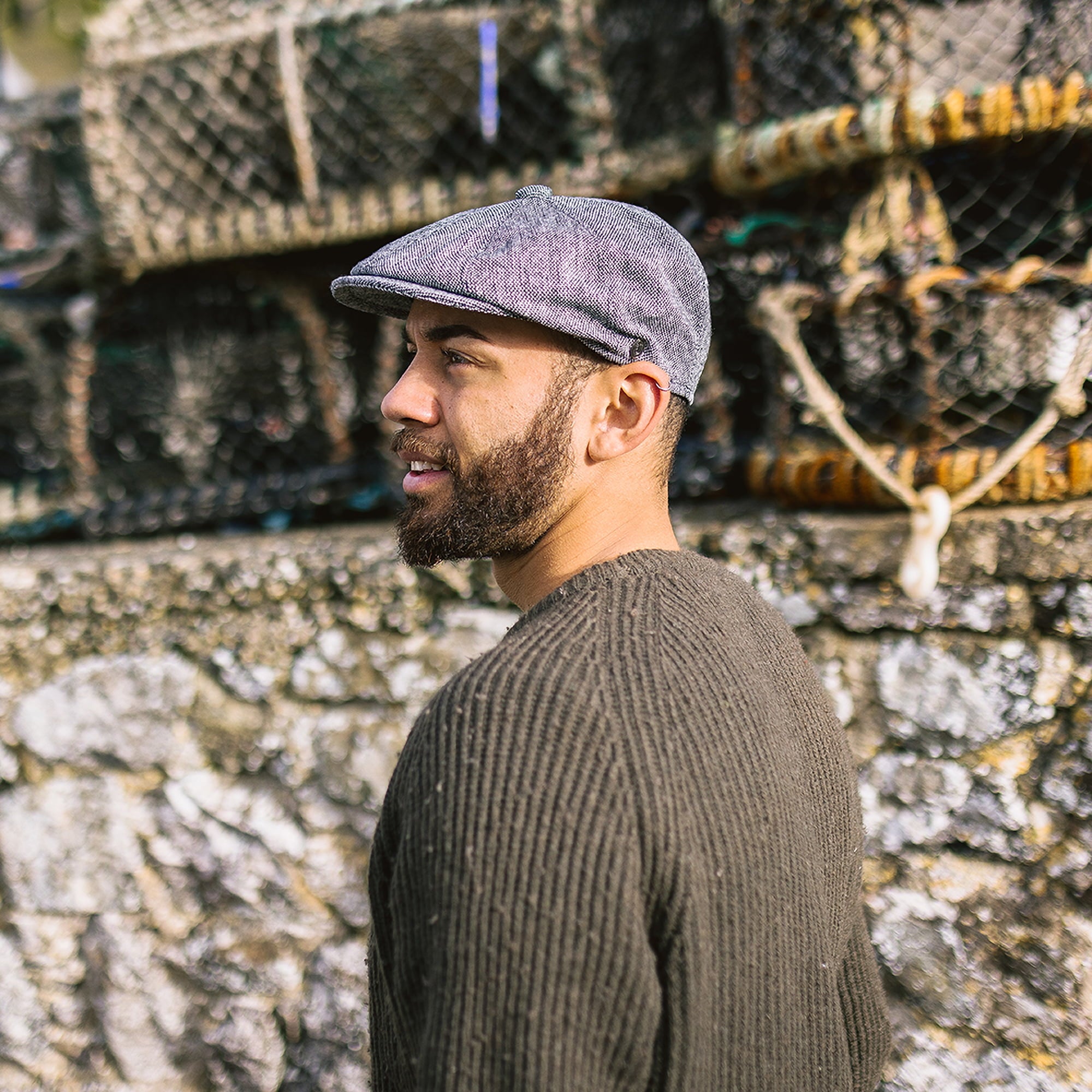Black Marl Tweed Newsboy Cap - Image 3