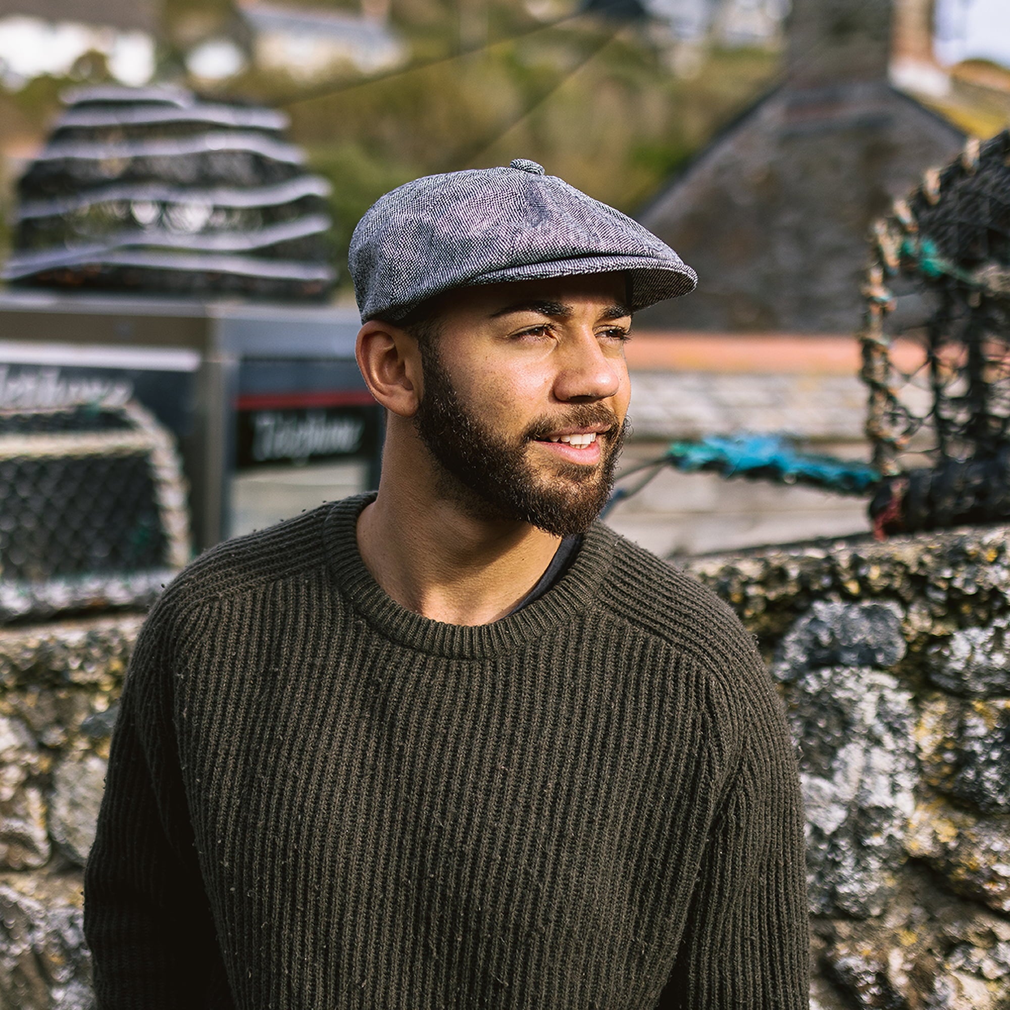 Black Marl Tweed Newsboy Cap - Image 4