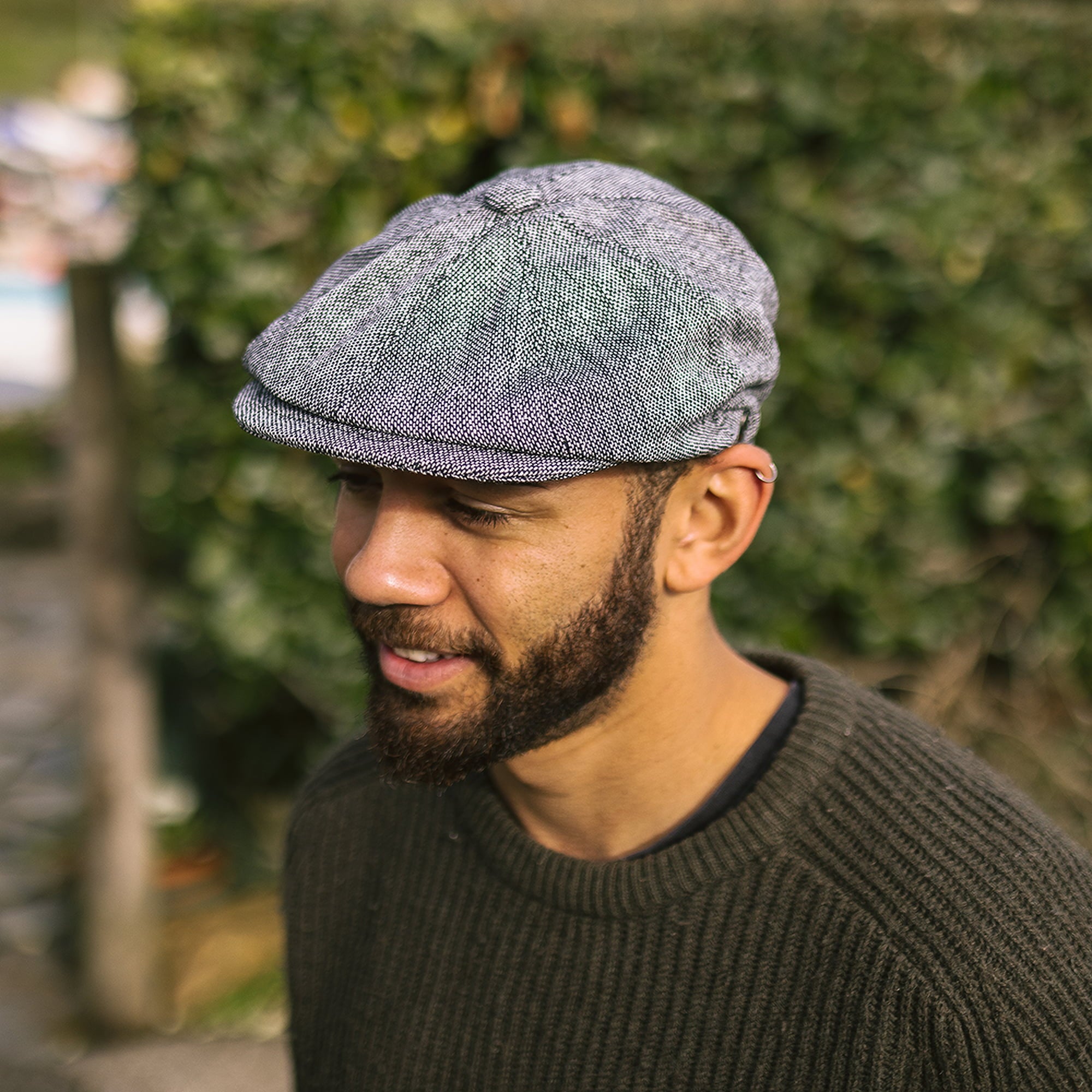 Black Marl Tweed Newsboy Cap - Image 5
