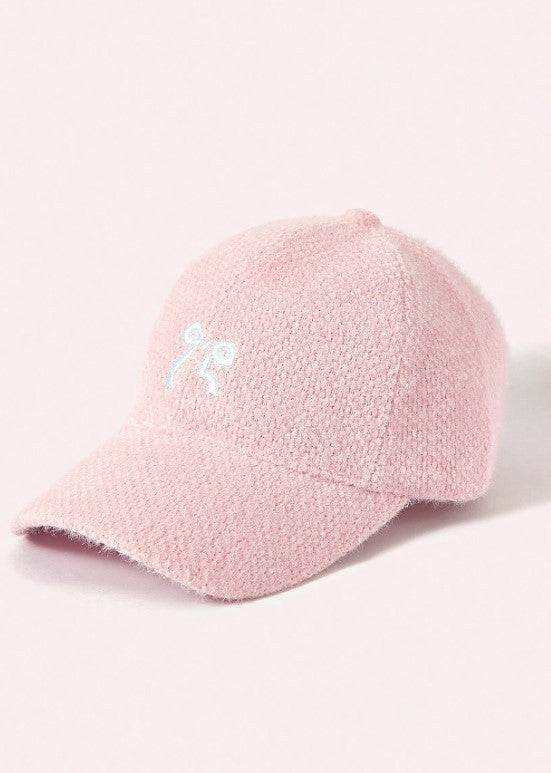 EMBROIDERY BOW FUZZY BASEBALL HAT CAP - Image 4