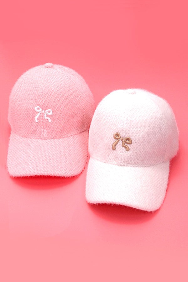 EMBROIDERY BOW FUZZY BASEBALL HAT CAP - Image 2
